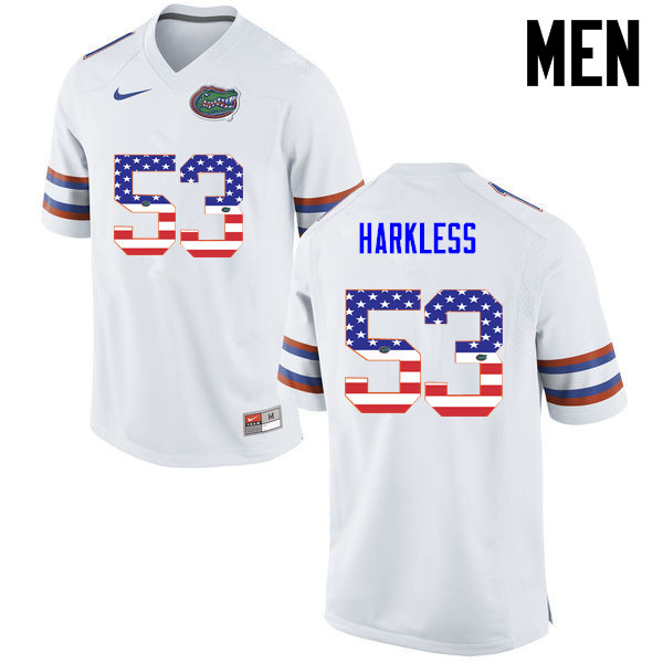 Men Florida Gators #53 Kavaris Harkless College Football USA Flag Fashion Jerseys-White - Click Image to Close